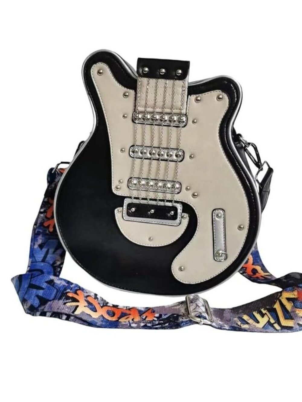 GUITAR PURSE Black White Multi-Colored Shoulder Strap - NEW NWOT